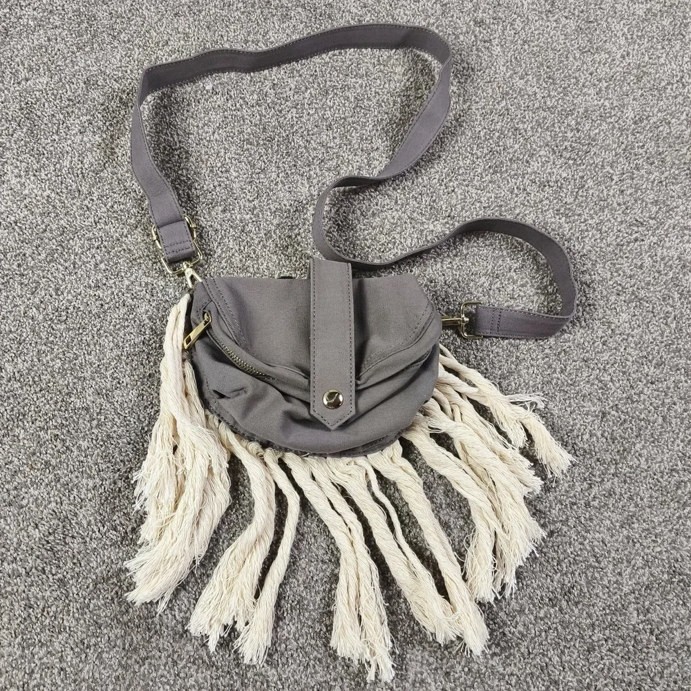 Thomas & Lee Boho Fringe Crossbody Bag Canvas Festival Hippie Shoulder Linen